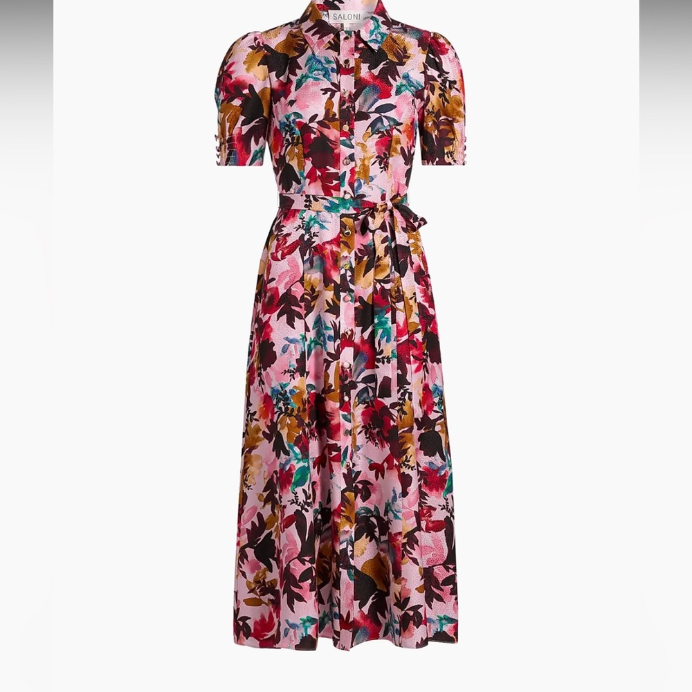 Saloni Vanessa Floral Silk Tie-Waist Shirtdress 4 NWT - Picture 5 of 10